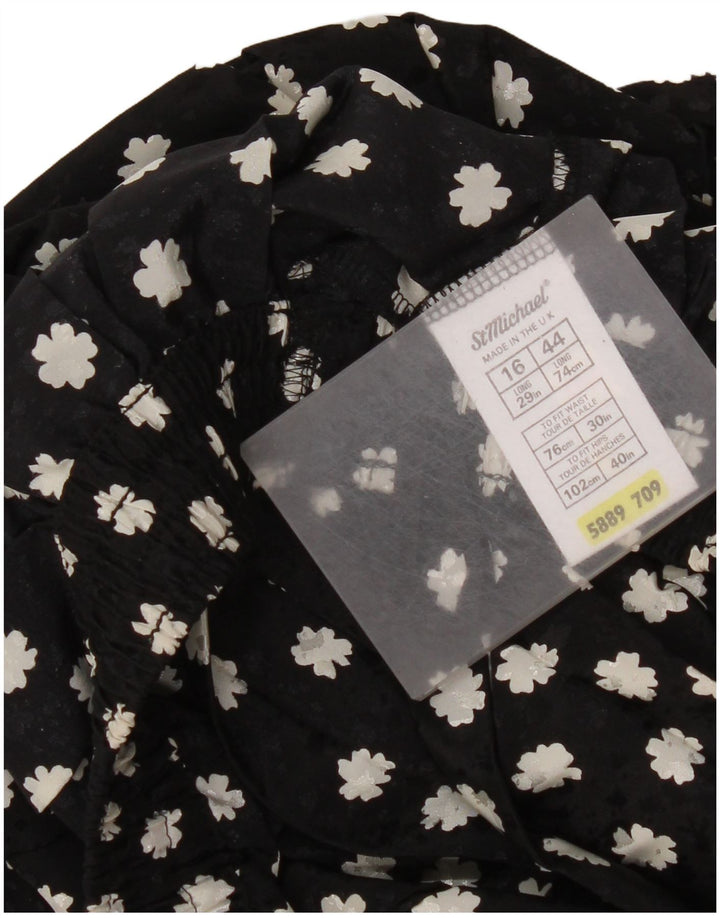 Gonna a pieghe da donna St Michael UK 16 Large W36 Poliestere floreale nero