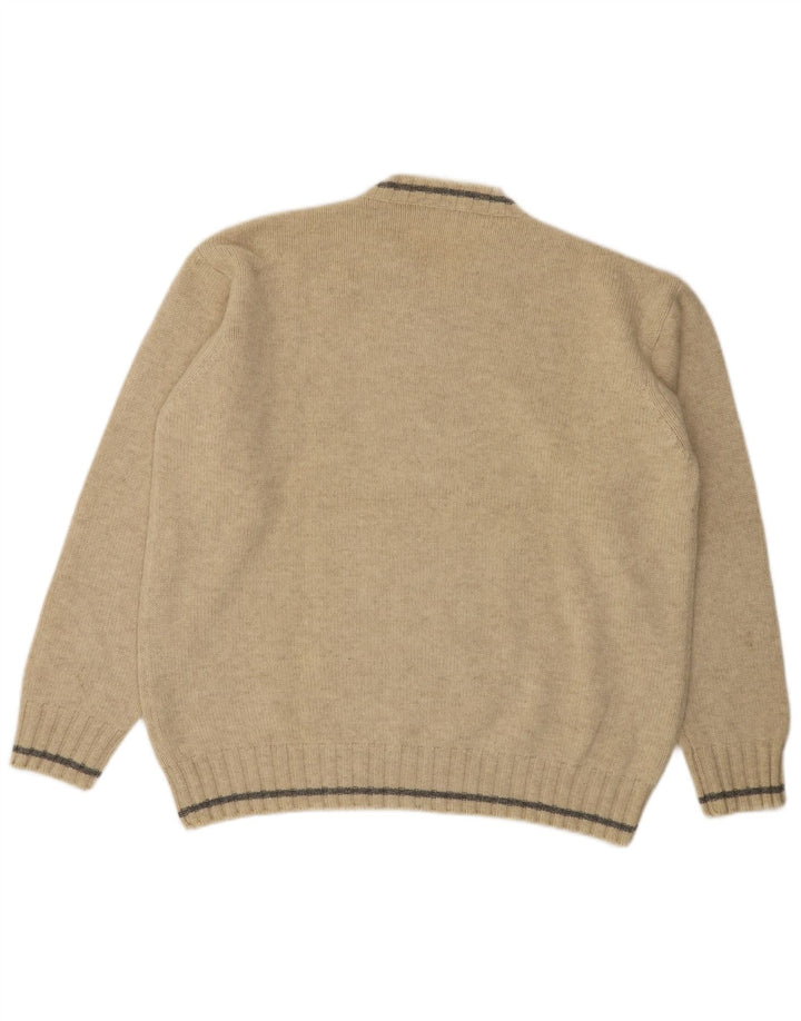 Maglione da uomo con scollo a V Fred Perry, grande, in lana beige