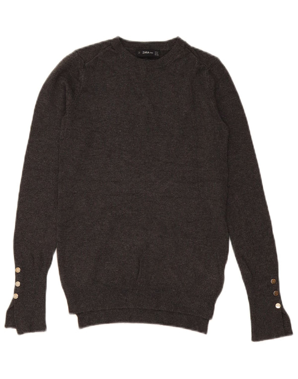 Maglione maglione girocollo da donna Zara UK 10 piccolo in viscosa grigia
