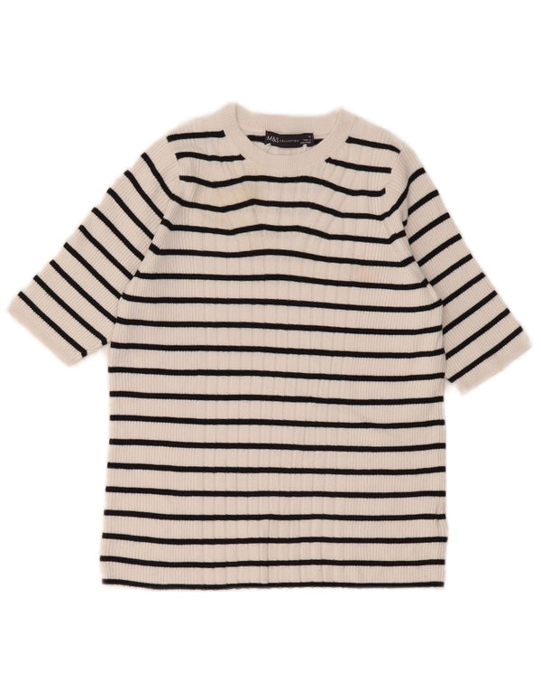 Maglione maglione girocollo da donna Marks & Spencer UK 12 a righe bianche medie