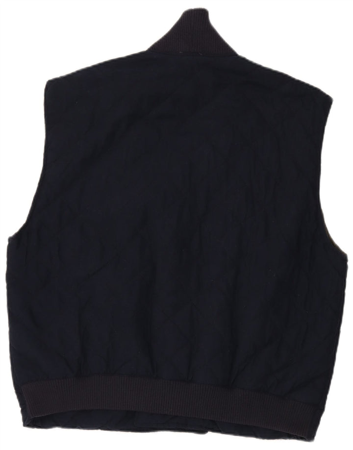 Gilet trapuntato doppio petto da uomo vintage UK 40 grande poliestere blu navy