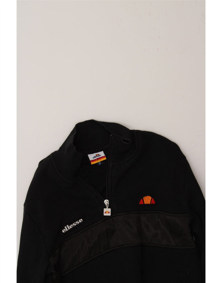 ELLESSE Womens Zip Neck Sweatshirt Jumper UK 8 Small Black Colourblock Vintage Ellesse and Second-Hand Ellesse from Messina Hembry 