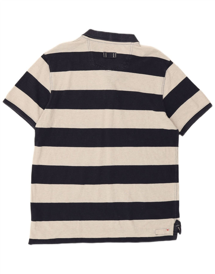Polo da uomo Fat Face Large in cotone a righe blu navy