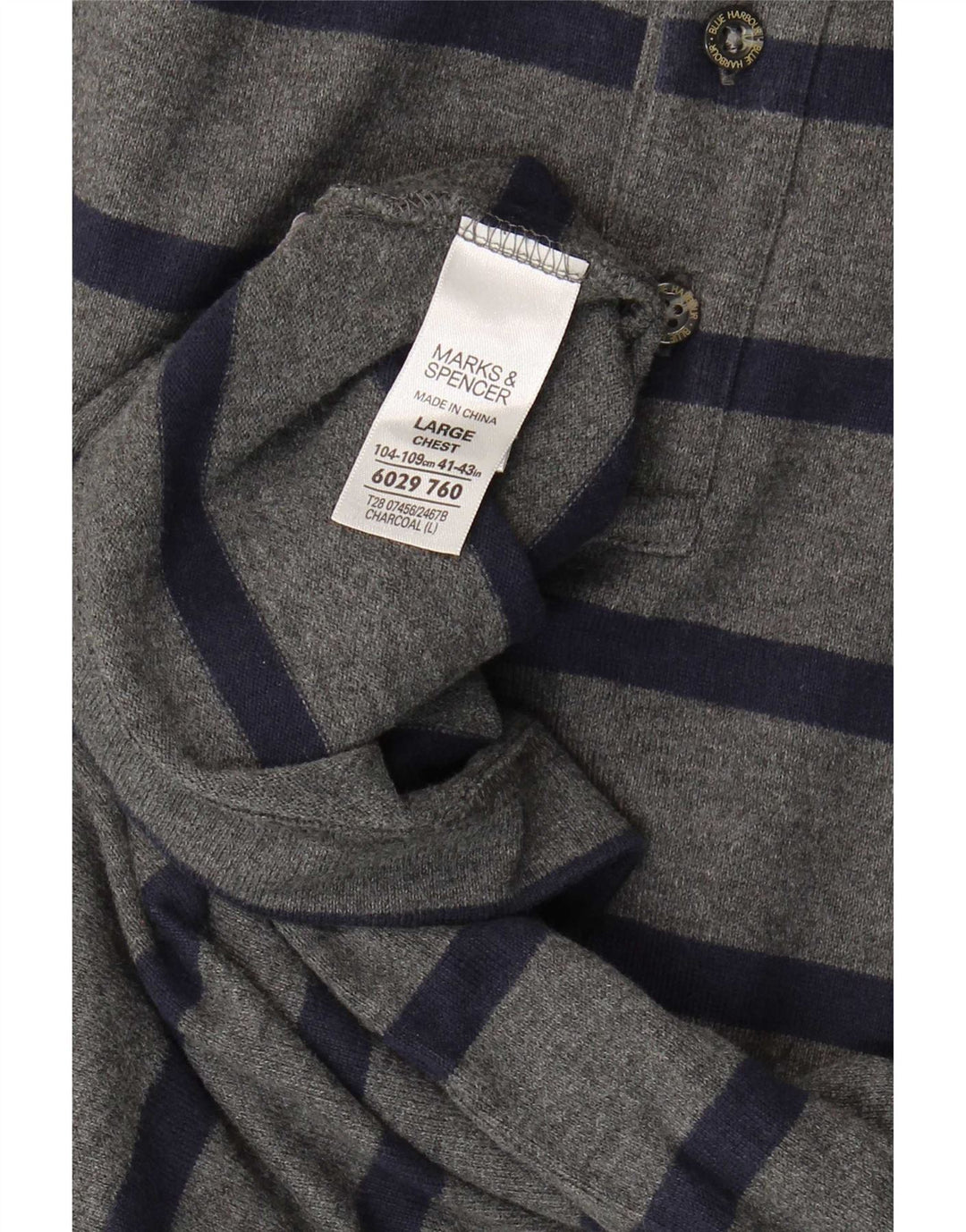 Polo da uomo a maniche lunghe Marks & Spencer grande in cotone a righe grigie
