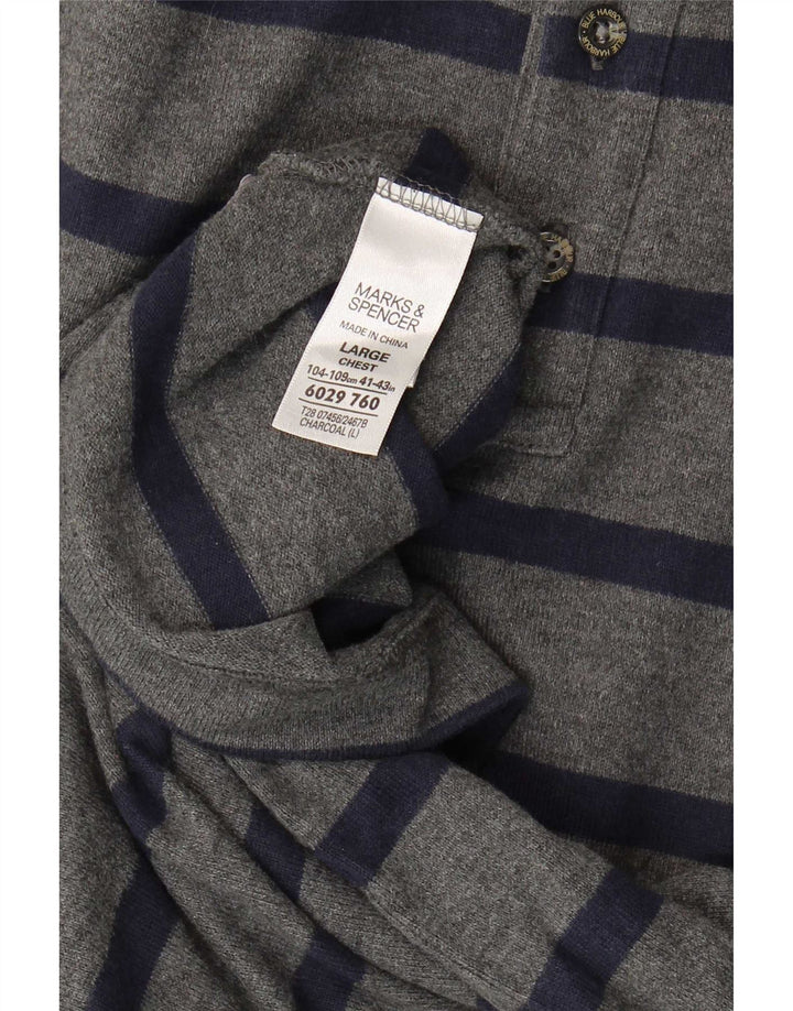 Polo da uomo a maniche lunghe Marks & Spencer grande in cotone a righe grigie