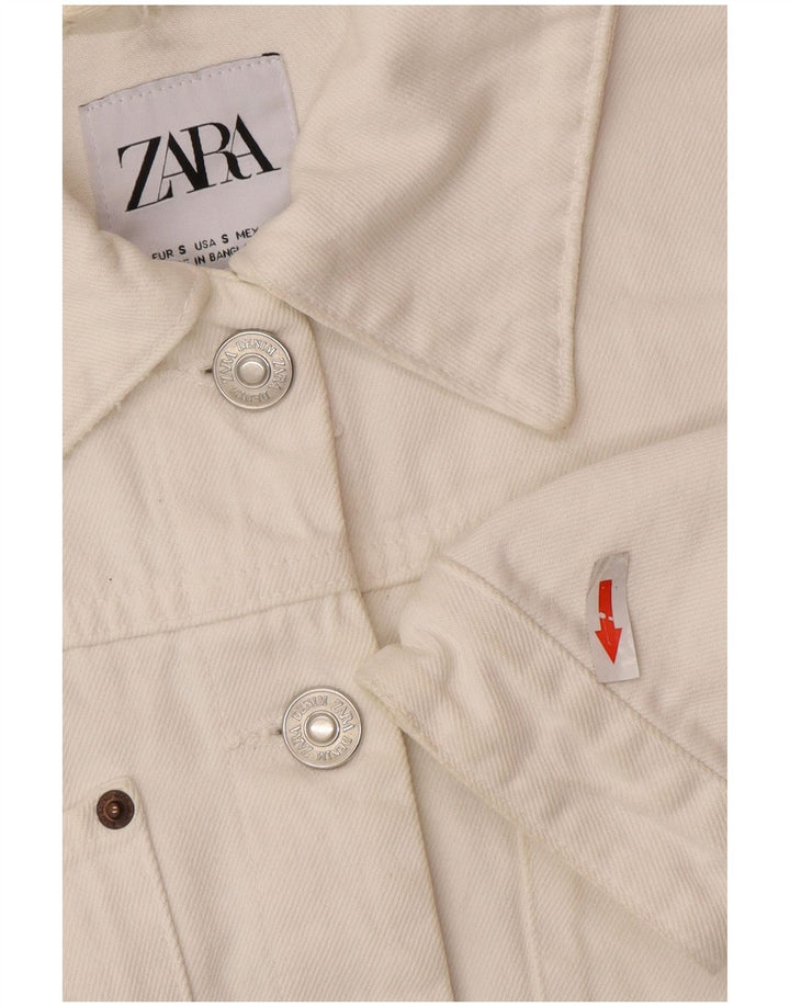 Giacca di jeans oversize corta da donna Zara UK 10 piccola in cotone bianco