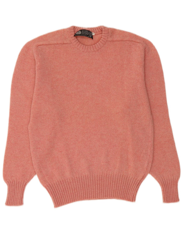 Maglione maglione girocollo da donna vintage UK 14 Lana nuova rosa medio