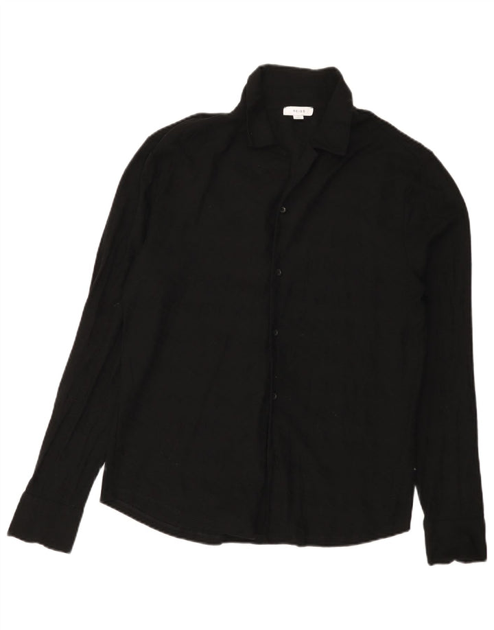Camicia da uomo Reiss in cotone geometrico nero medio