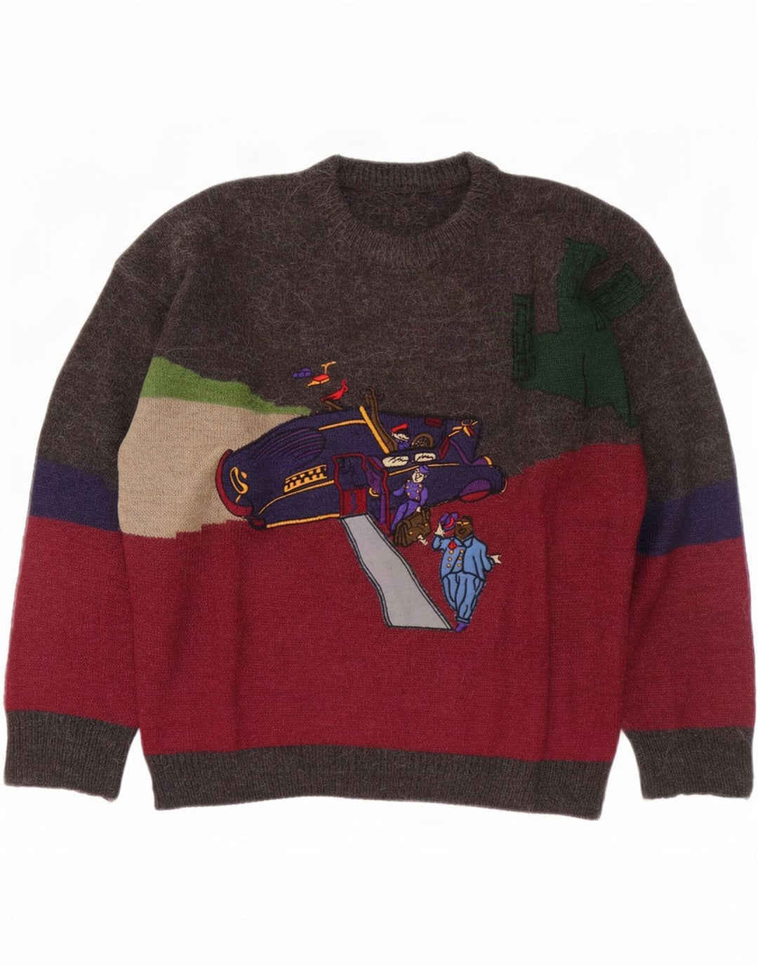 Maglione maglione girocollo da uomo vintage grande blocco di colori multicolore