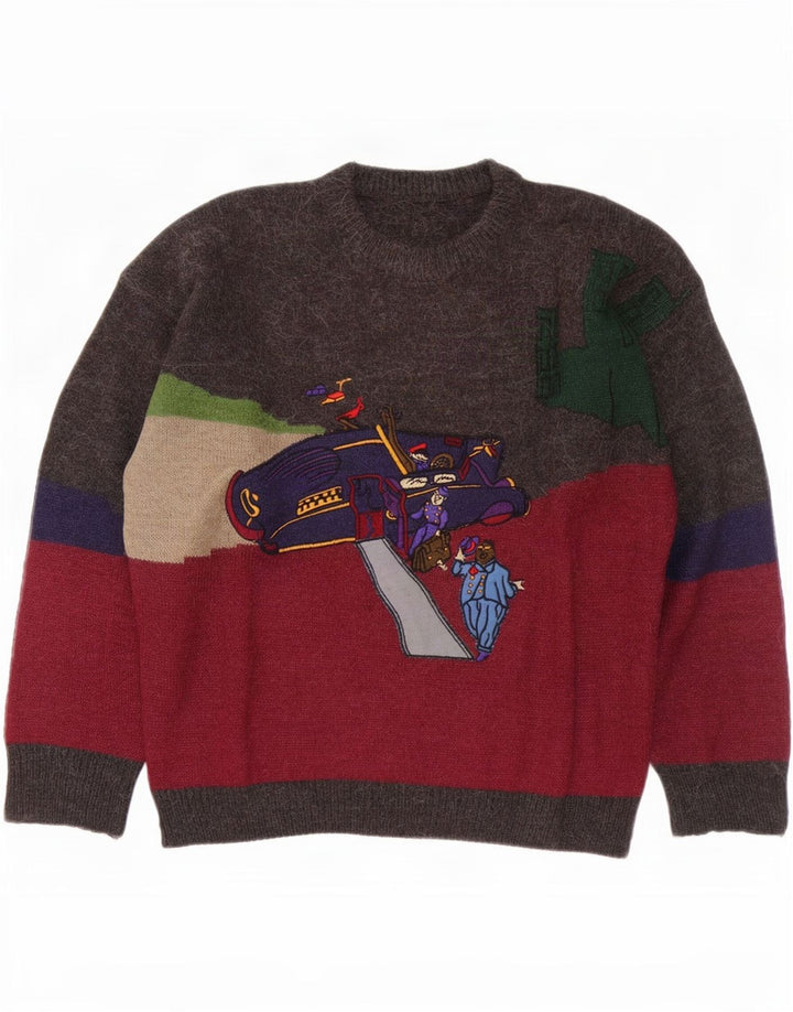 Maglione maglione girocollo da uomo vintage grande blocco di colori multicolore