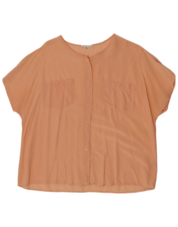 Camicetta camicia a maniche corte da donna vintage UK 18 XL seta rosa
