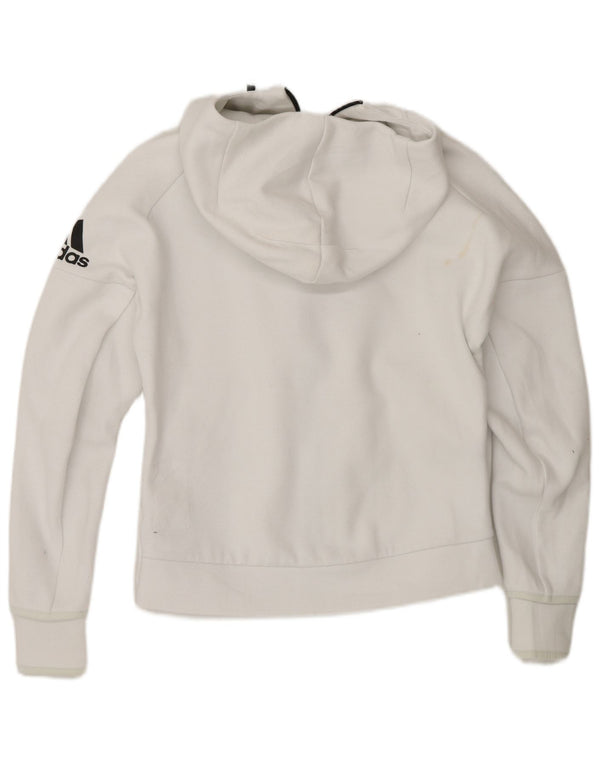 Maglione con cappuccio e zip da donna Adidas UK 8/10 piccolo cotone bianco