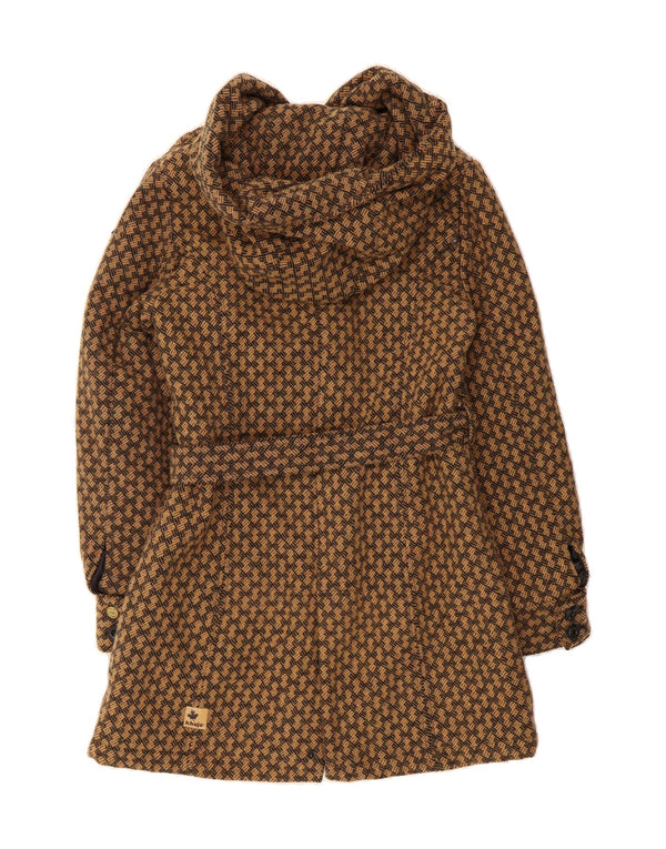 KHUJO Womens Hooded Overcoat UK 18 XL Brown Geometric Polyacrylic