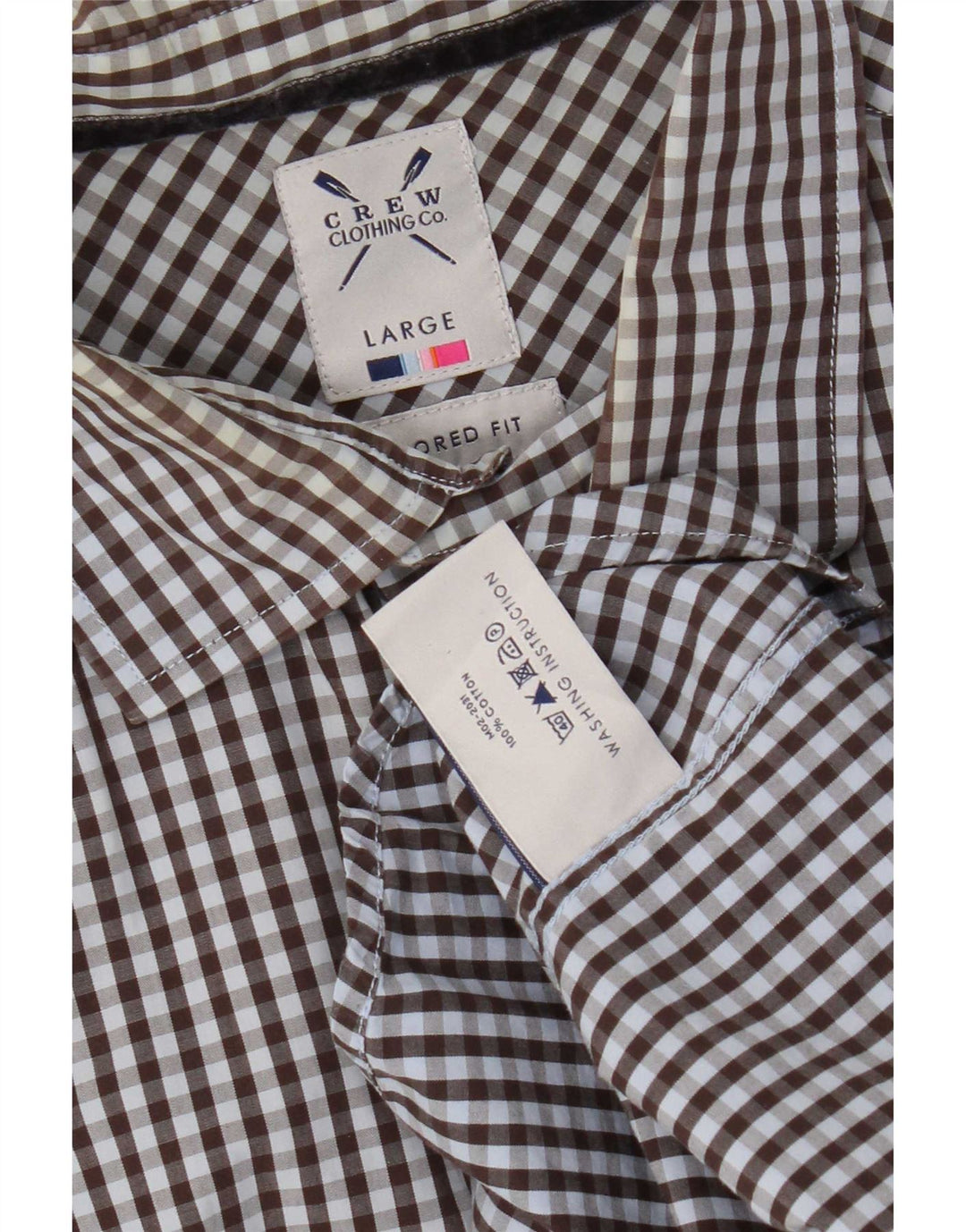 Crew Clothing Camicia da uomo su misura misura grande in cotone a quadretti marrone