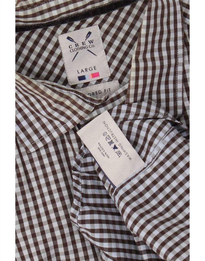 Crew Clothing Camicia da uomo su misura misura grande in cotone a quadretti marrone
