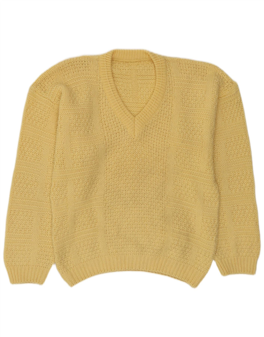 Maglione vintage da uomo con scollo a V in lana gialla media