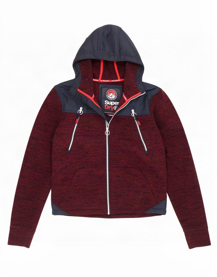 Felpa con cappuccio e zip da uomo Superdry, grande, in poliestere color block bordeaux