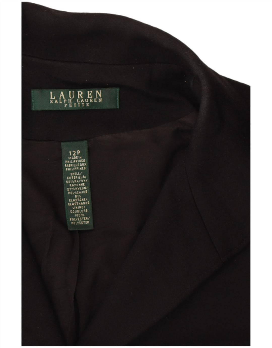 RALPH LAUREN Giacca blazer da donna Petite Crop a 5 bottoni US 12 Large Nera