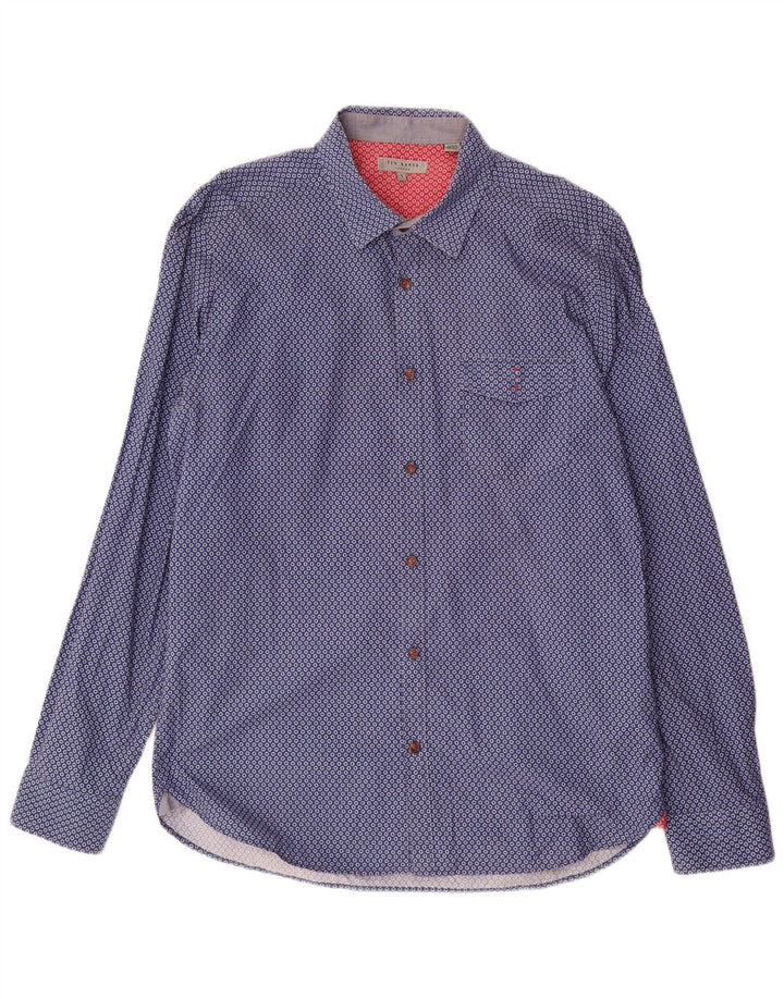 Camicia da uomo Ted Baker taglia 4 grande cotone maculato blu