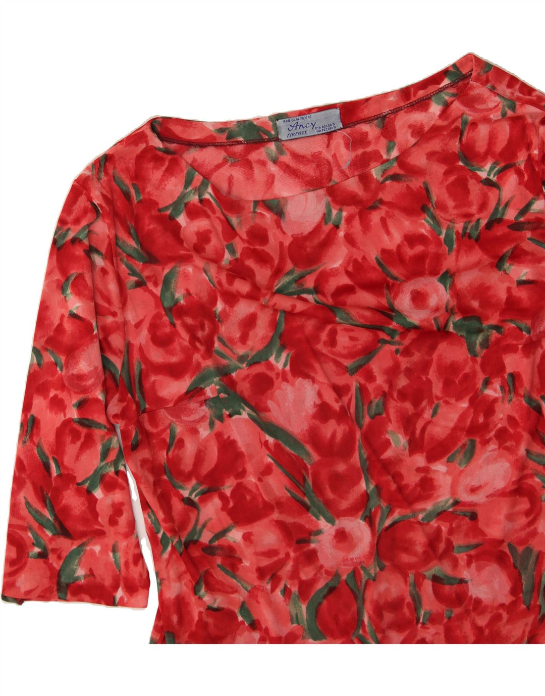 VINTAGE Womens 3/4 Sleeve Blouse Top UK 14 Medium Red Floral Vintage Vintage and Second-Hand Vintage from Messina Hembry 