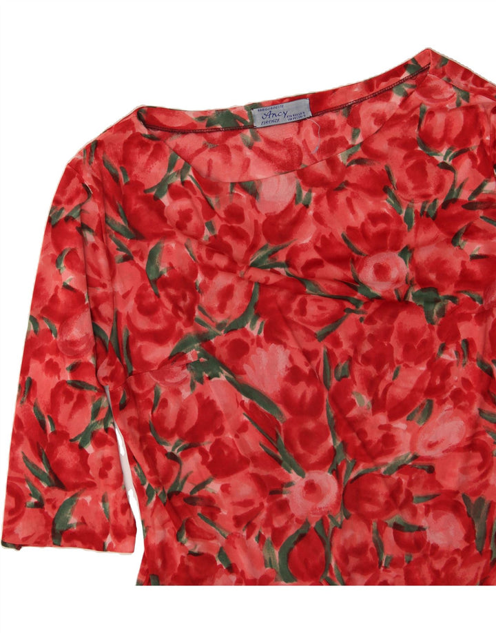 VINTAGE Womens 3/4 Sleeve Blouse Top UK 14 Medium Red Floral Vintage Vintage and Second-Hand Vintage from Messina Hembry 