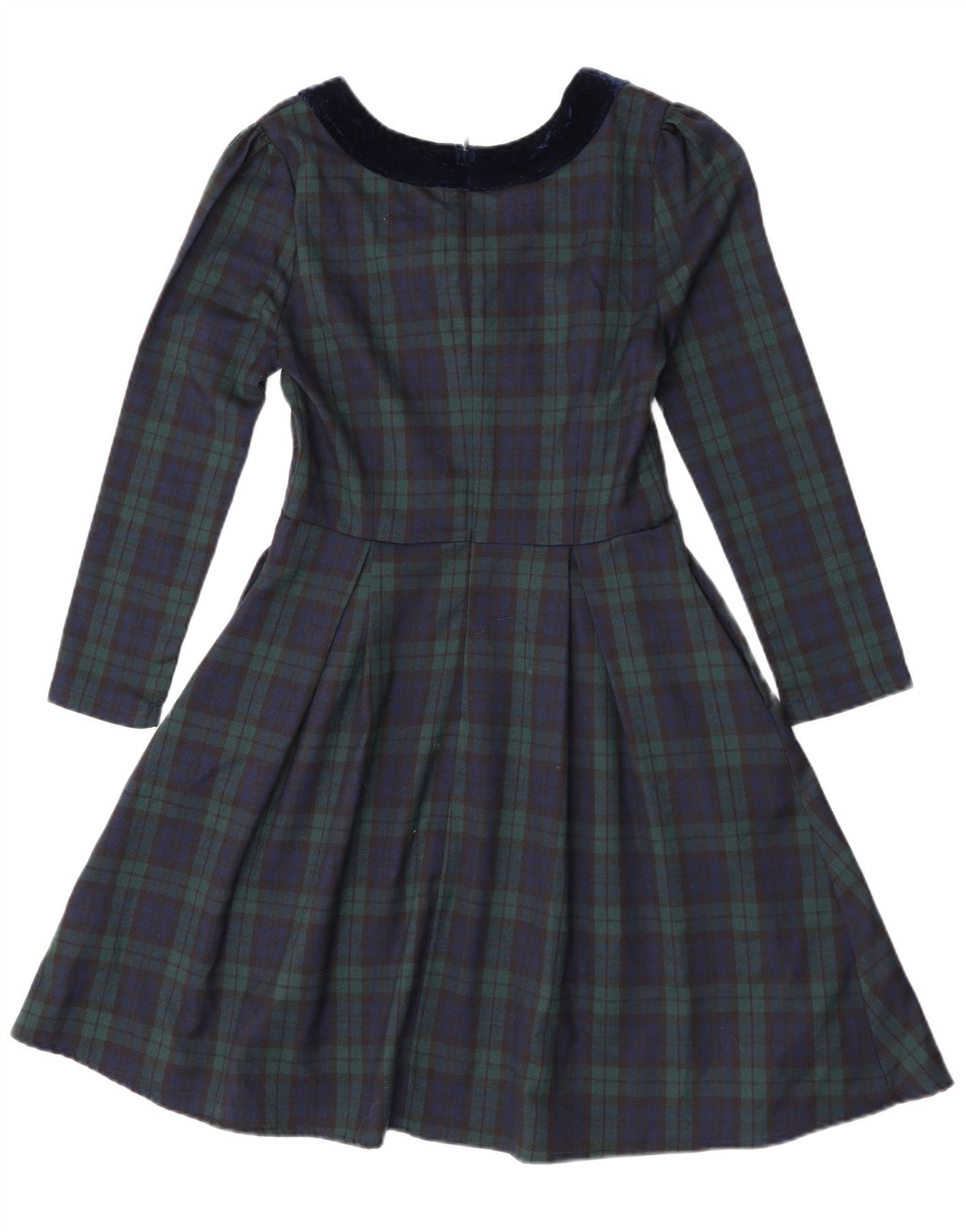 Abito a trapezio a maniche lunghe da donna Joanie UK 8 Piccolo poliestere a quadri verdi