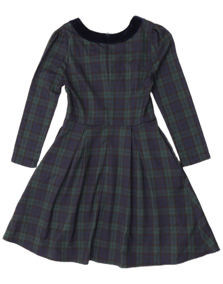 Abito a trapezio a maniche lunghe da donna Joanie UK 8 Piccolo poliestere a quadri verdi