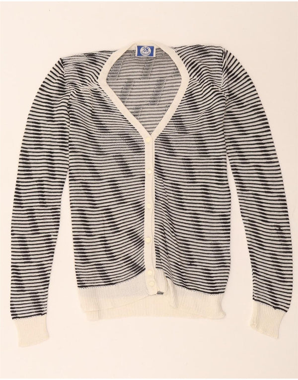 Maglione cardigan da donna vintage UK 10 piccolo a righe nere