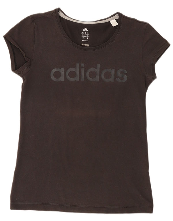 T-shirt grafica Adidas Climalite da donna Top UK 4/6 XS cotone marrone