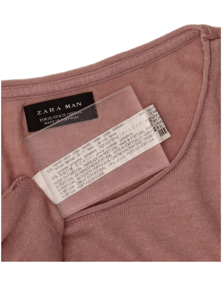 ZARA Mens T-Shirt Top XL Pink Cotton