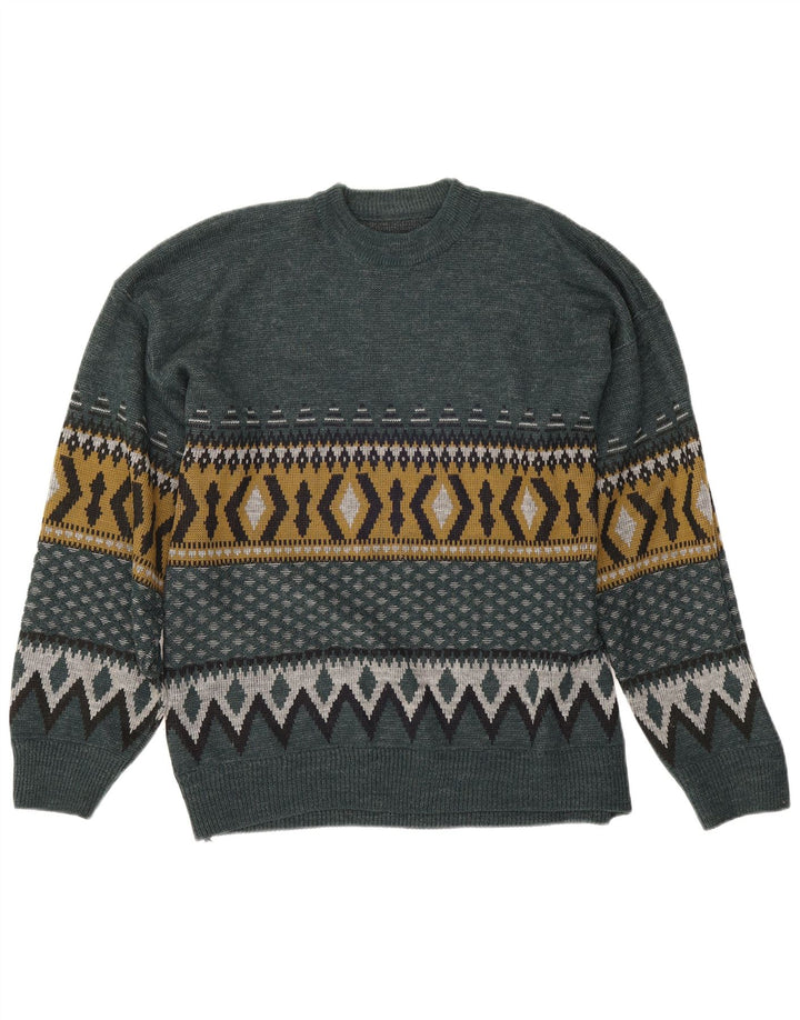 Maglione maglione girocollo da uomo vintage grande geometrico verde