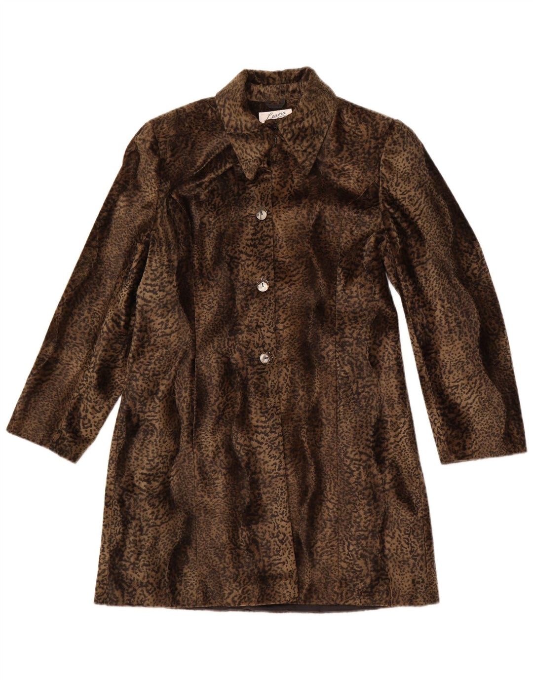 Soprabito da donna in pelliccia sintetica VINTAGE UK 14 Poliestere con stampa animalier marrone medio