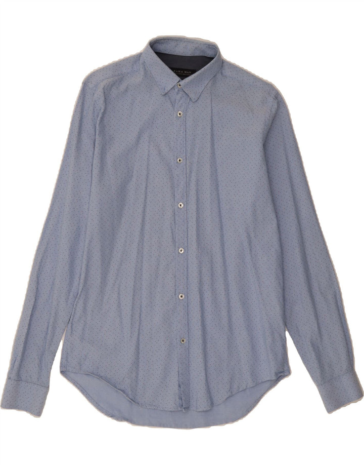 ZARA Mens Slim Fit Shirt Medium Blue Spotted Cotton Vintage Zara and Second-Hand Zara from Messina Hembry 