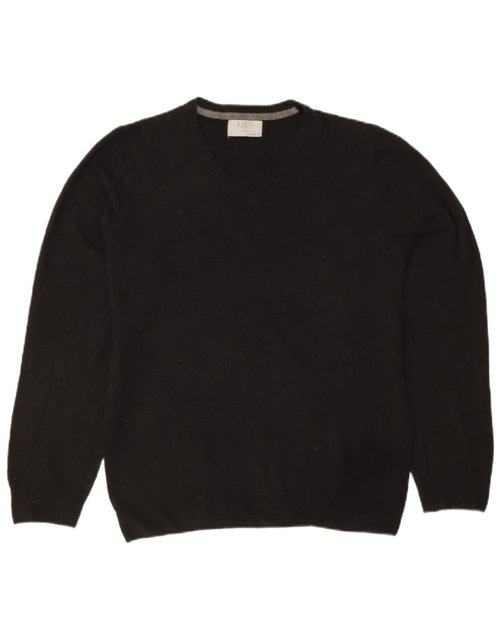 Maglione da uomo Marks & Spencer vestibilità regolare con scollo a V, acrilico nero medio