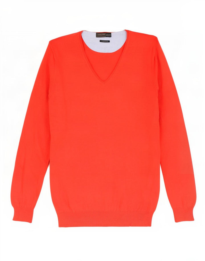 Maglione Zara da uomo con scollo a V grande in cotone rosso