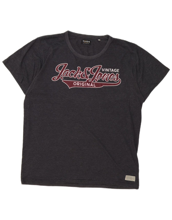 T-shirt grafica da uomo Jack & Jones Top 2XL cotone chiazzato grigio