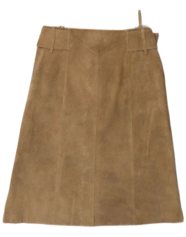 Gonna vintage in pelle scamosciata da donna UK 10 piccola W28 in pelle beige
