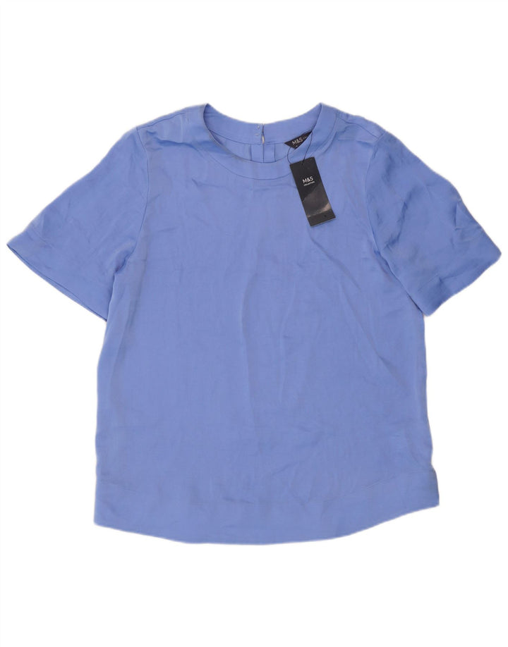 Top in camicetta a maniche corte da donna Marks & Spencer UK 10 piccolo poliestere blu