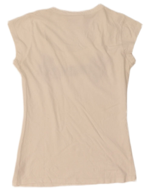 T-shirt grafica da donna Dkny Top UK 8 piccolo cotone floreale bianco