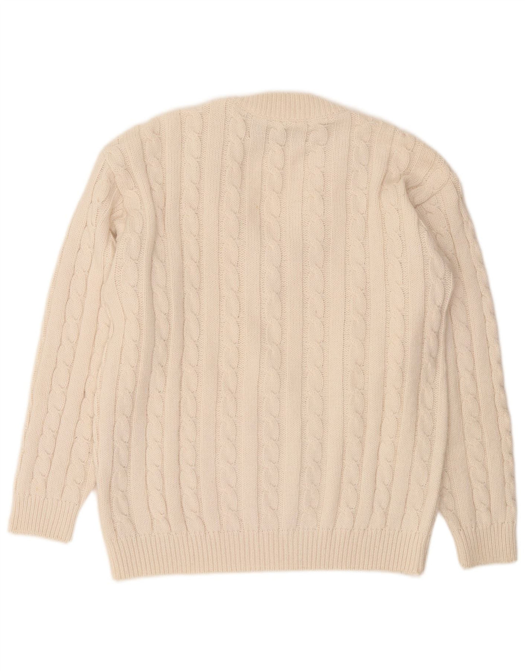 Maglione vintage da uomo con scollo a V, acrilico bianco sporco medio
