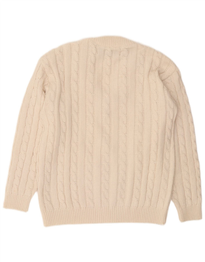Maglione vintage da uomo con scollo a V, acrilico bianco sporco medio