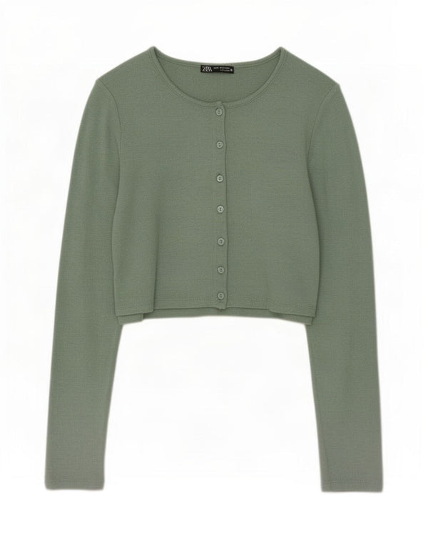 Top cardigan corto da donna Zara UK 12 viscosa verde medio