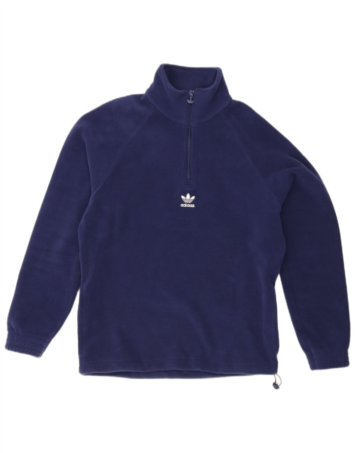 Maglione in pile Adidas da uomo con grafica con zip e collo piccolo in poliestere blu navy