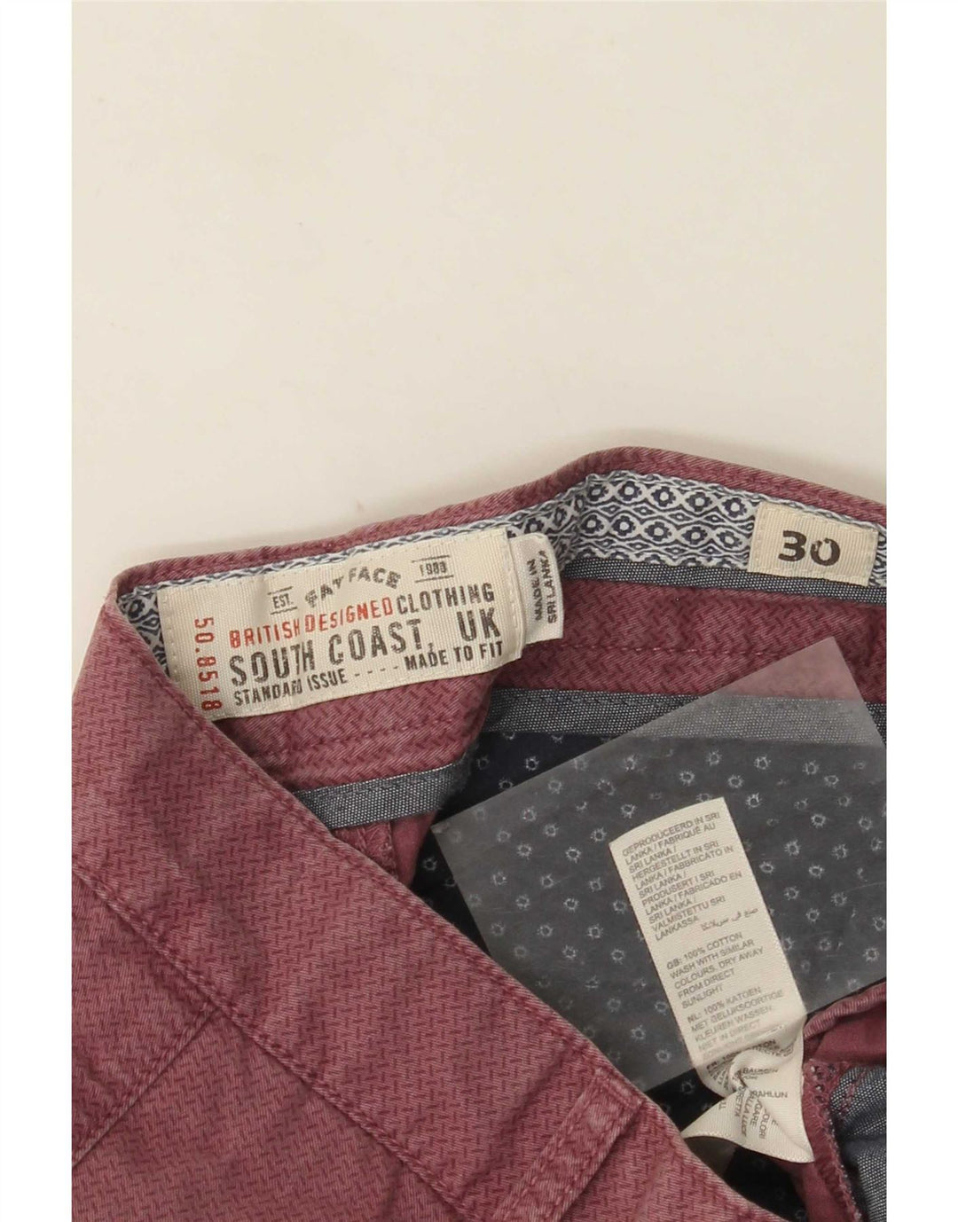 Pantaloncini chino da uomo Fat Face W30 cotone maculato rosa medio