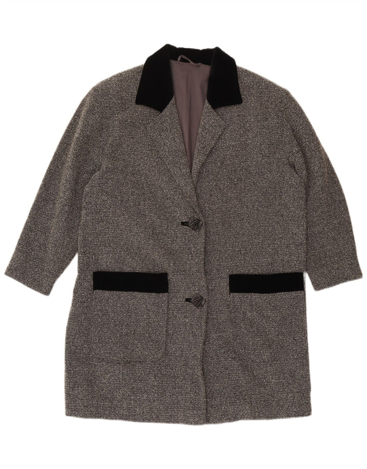 Giacca blazer vintage da donna a 2 bottoni UK 20 2XL color block grigio