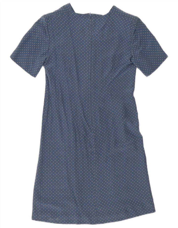 Abito a trapezio vintage da donna UK 12 blu medio maculato