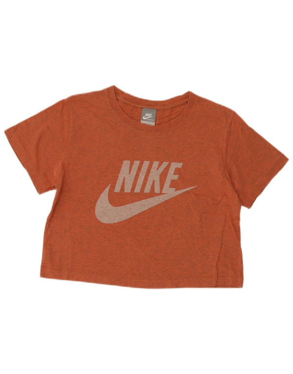 Nike - Maglietta corta da donna con grafica, taglia UK 10, piccola, in cotone chiazzato arancione