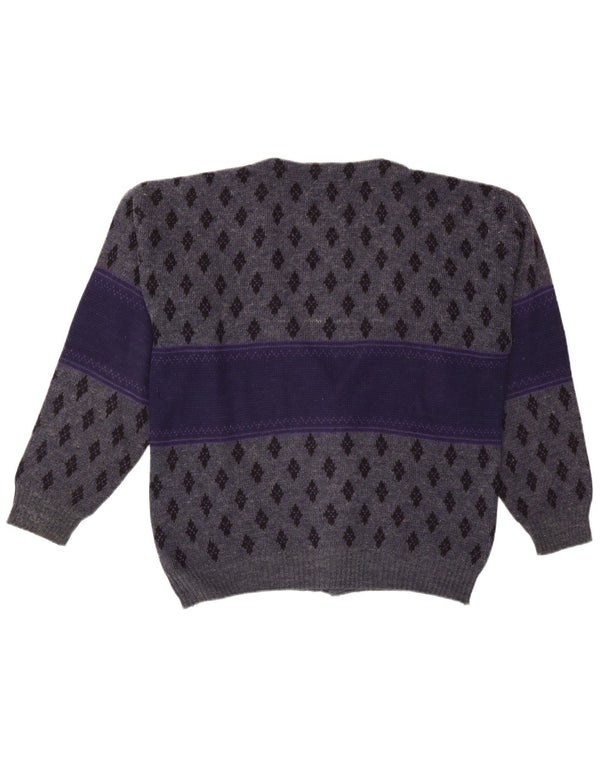 Maglione cardigan grafico da uomo vintage XL blu navy a rombi/diamante
