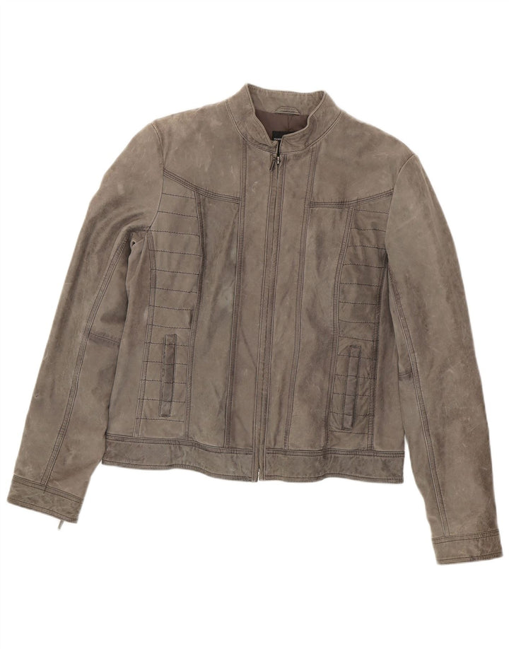 Giacca in pelle scamosciata da donna Mango UK 16 Grande pelle di pecora grigia