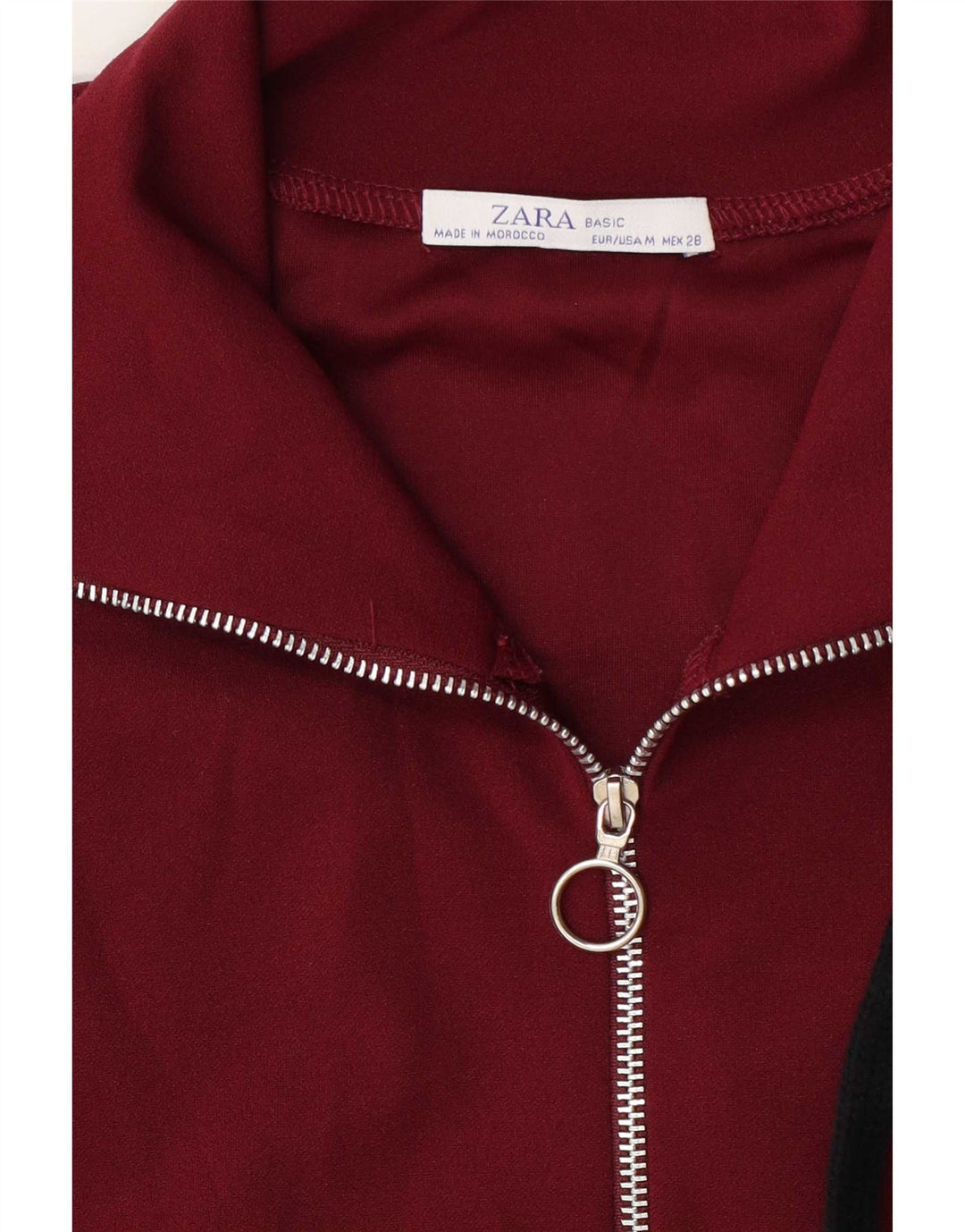 Top da tuta da donna Zara con collo e zip, taglia UK 14, bordeaux medio